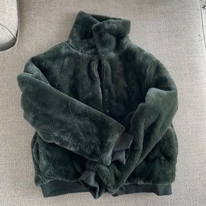 Emerald Green Fluffy Bomber Coat